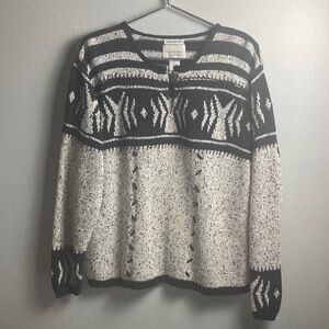 Christopher & Banks Dark Blue and Gray Crew Neck Sweater